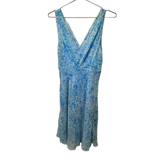 Ann Taylor Women's Blue Floral Print 100% silk Dress Size 6 - Picture 1 of 6